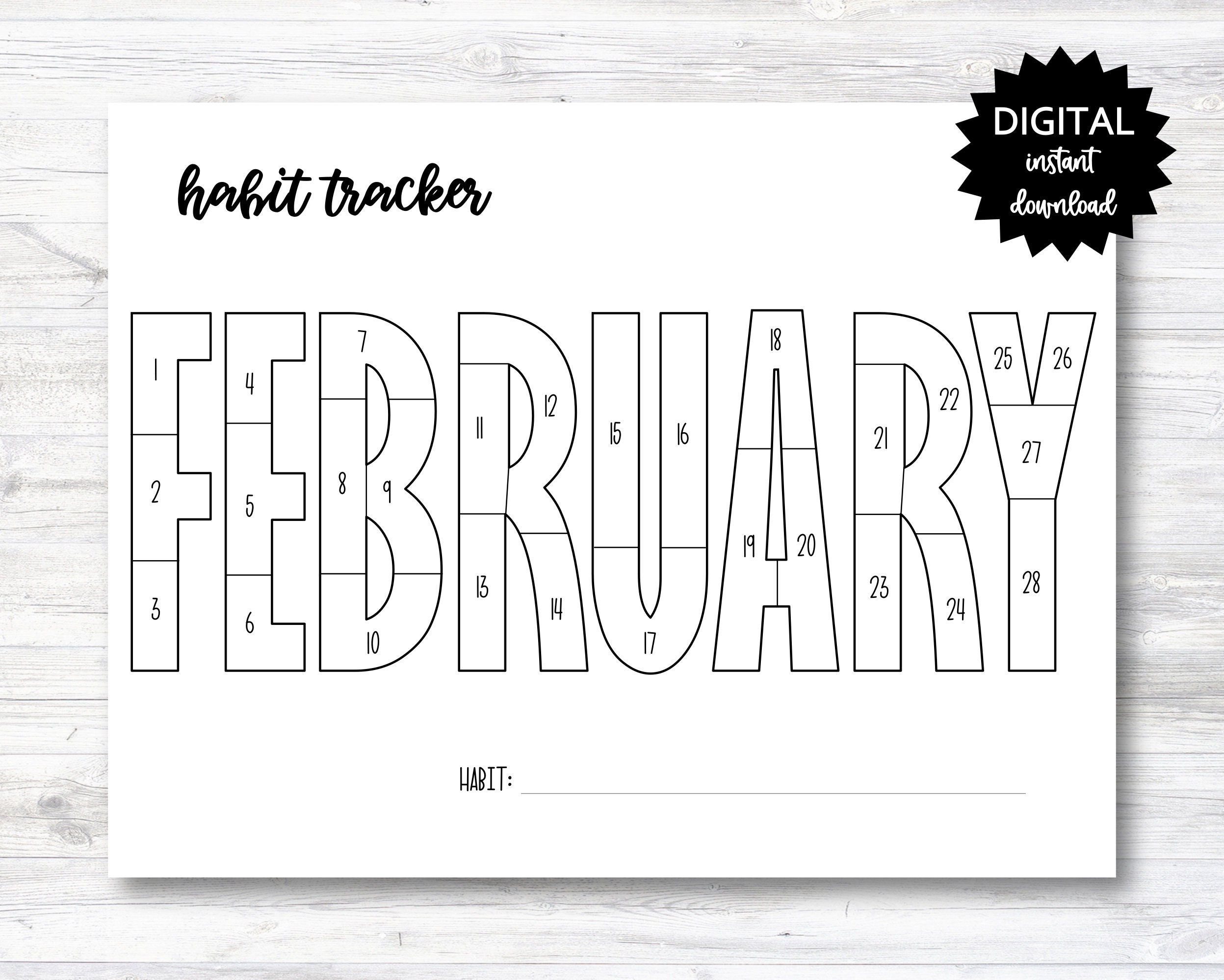 february habit tracker coloring sheet printable, month habit