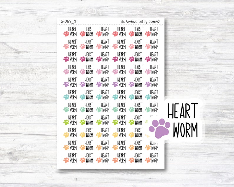 Heart Worm Script Planner Stickers - Rainbow Color Paw Print (G052_2) bild 1