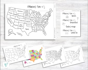 Places I've... USA United States Tracker Map Sticker - Dashboard Sticker (F011)