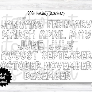 2026 Habit Tracker Coloring Sheet Printable, Month Habit Tracker Coloring Sheet, Year Habit Tracker Coloring Sheet - PRINTABLE (N001_9)