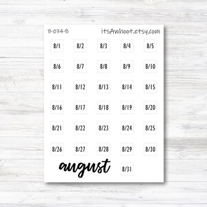 August Calendar Date Stickers (B074-8)