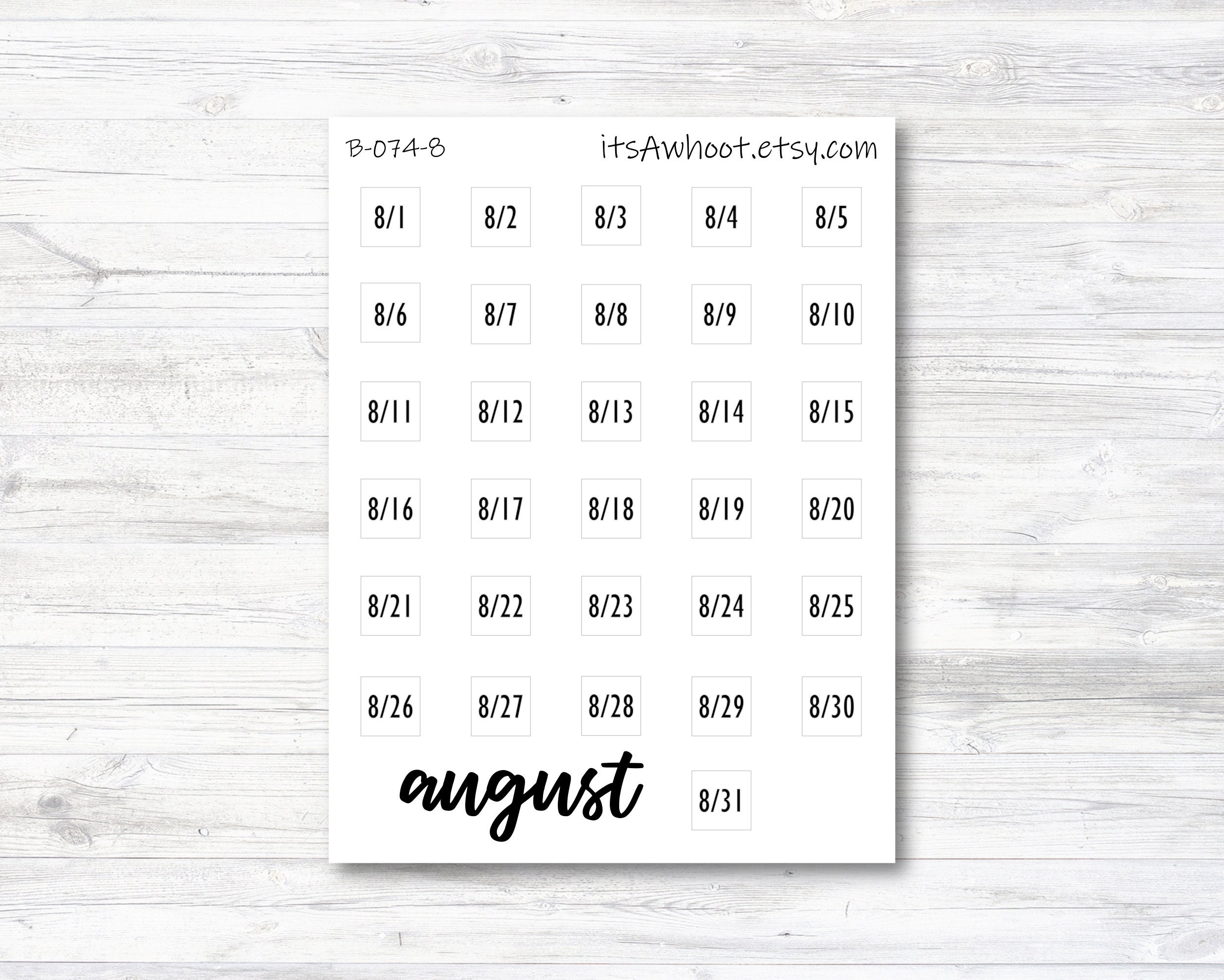 August Calendar Date Stickers (B074-8) - Etsy