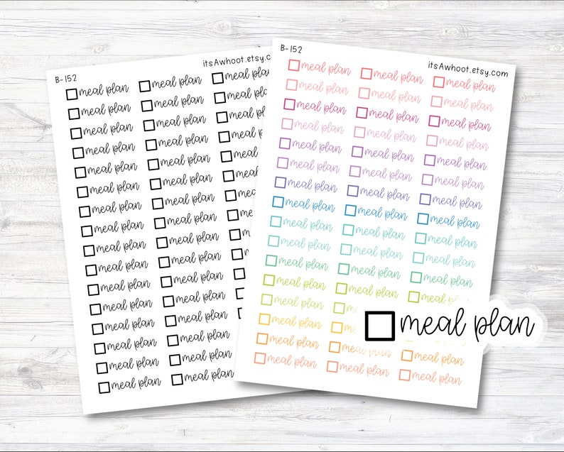 Meal Plan Stickers, Meal Plan Planner Stickers With Checkbox (B152) - Etsy