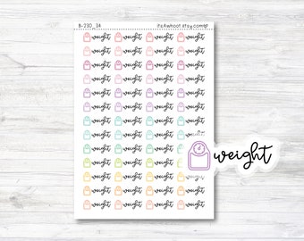 Weight Script Stickers, Weight Planner Stickers, Weight with Scale Icon Stickers (B230_34)