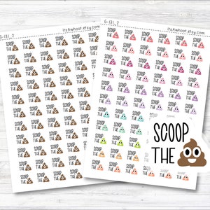 Scoop The Poop Sticker, Cat Litter Box Cleaning Reminder Planner Sticker, Poop Emoji Logo Sticker (G131_2)