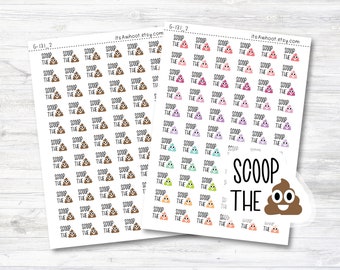 Scoop The Poop Sticker, Cat Litter Box Cleaning Reminder Planner Sticker, Poop Emoji Logo Sticker (G131_2)