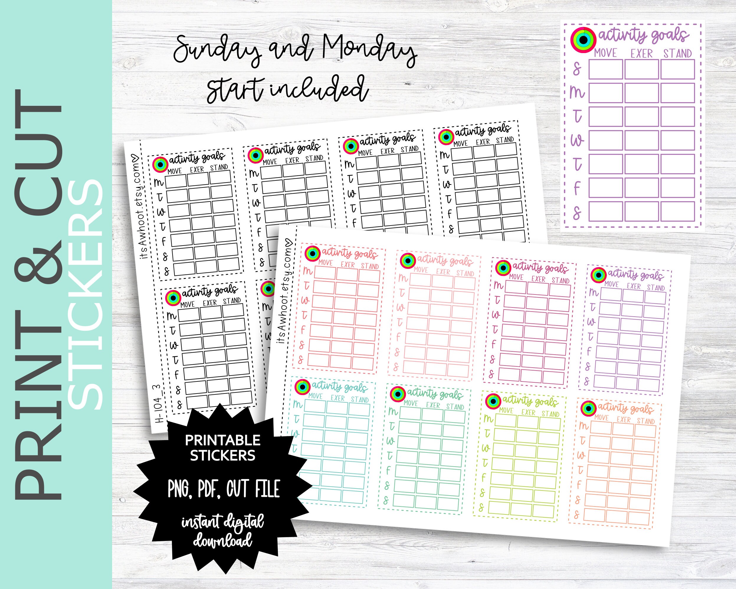 ACTIVITY Tracker Sidebar PRINT & CUT Planner Stickers (H104_3PC) - Etsy