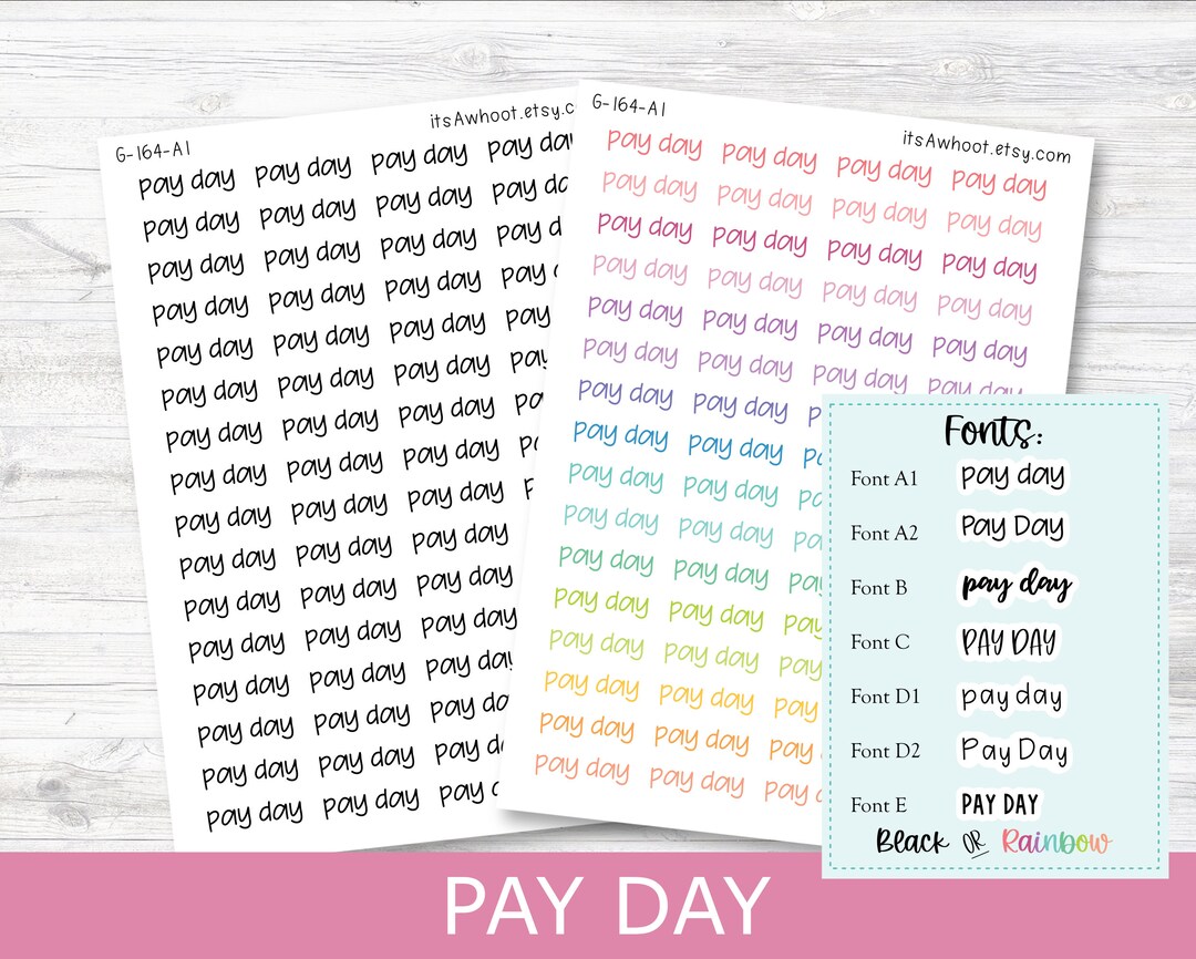 Pay Day Lettering PAY DAY Script Planner Stickers - Multiple Fonts/colors Available (G164 ...