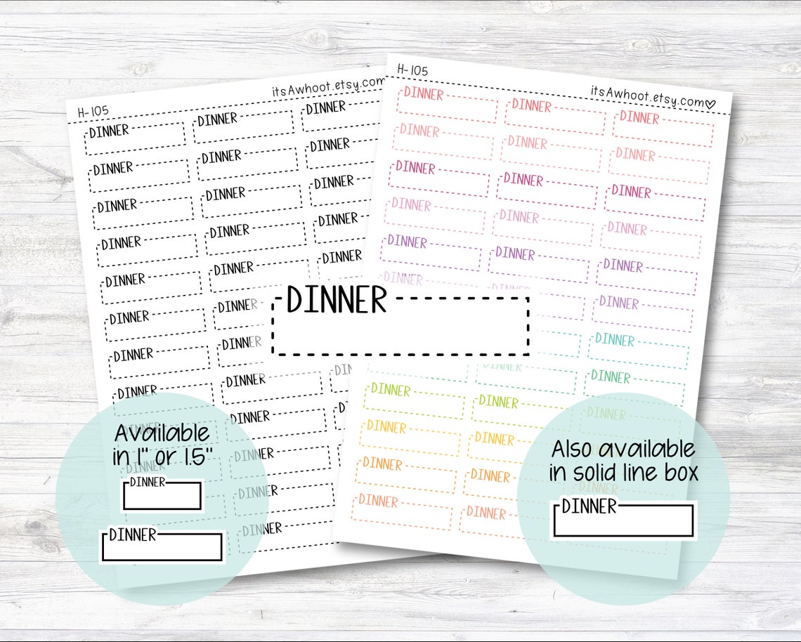 DINNER Quarter Box Label Planner Stickers - One Inch or 1.5" Inch (H105 ...