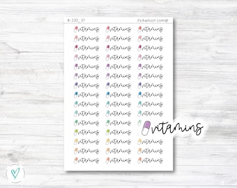 Vitamins Script Stickers, Vitamins Planner Stickers, Vitamins with Icon Stickers (B230_37)