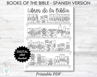 Books of the Bible Book Shelf tracker, Bible Books Coloring Page - SPANISH Version - PRINTABLE (N055_3)