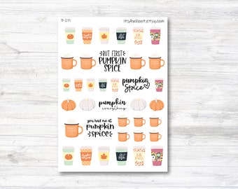 Pumpkin Spice Stickers, Pumpkin Spice Latte Planner Stickers (B211)