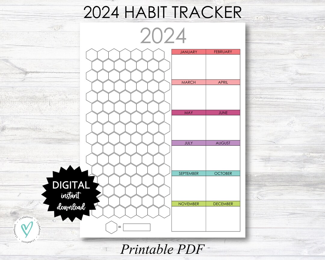 2024 Habit Tracker Printable, 2024 Tracker Digital Download Planner