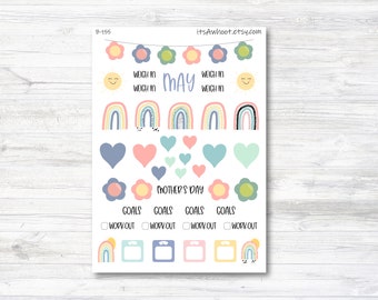 May Spring Mother's Day Stickers, Weight Loss Planner Clipart (B155-May2)