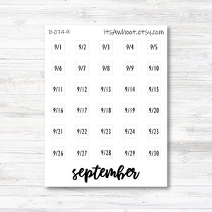 September Calendar Date Stickers (B074-9)