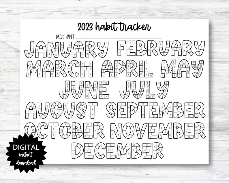 2023 Habit Tracker Coloring Sheet Printable Month Habit - Etsy