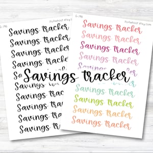 SAVINGS TRACKER Script Header Stickers, Savings Tracker Planner Stickers (G196)