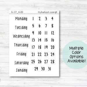 Days of the Week and Date Dots Planner Stickers (G117_4)
