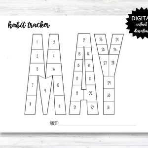 May Habit Tracker Coloring Sheet Printable, Month Habit Tracker Coloring Sheet - PRINTABLE (N015_5B)