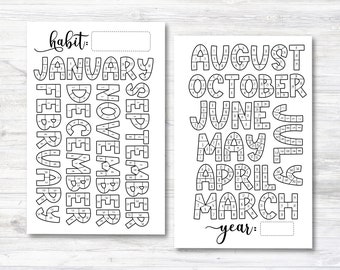 Habit Tracker Coloring Sheet, Month Habit Tracker Coloring Planner Insert, Year Habit Tracker Coloring Sheet Insert - Not Punched