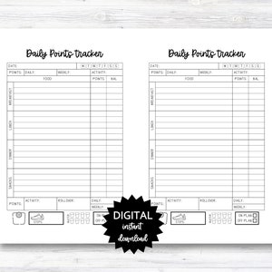 Daily Points Tracker, Point Tracker Planner Pagina - Half vel - Zwart & Wit - AFDRUKBAAR (N004_9)