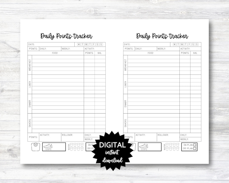 Daily Points Tracker, Point Tracker Planner Page - Half Sheet - Black & White - PRINTABLE (N004_9) image 1