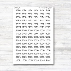 Year Script Planner Stickers - 1994 - 2009 Stickers - SMALL (G061_16)