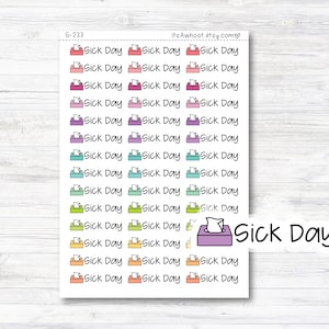 Sick Day Stickers, Sick Day with Tissue Box Icon Planner Stickers, Sick Day Script Stickers (G233)