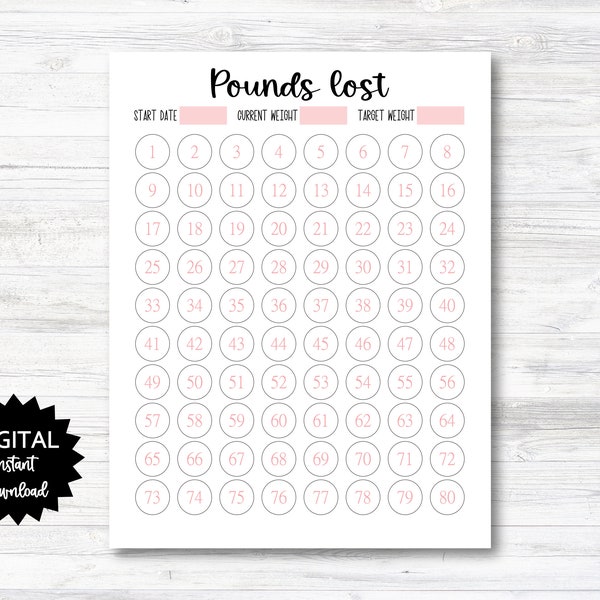 Pounds Lost Printable, 80 Pounds Lost Tracker, 80 Lbs Lost Digital Download Planner Page - PRINTABLE (N009_8)