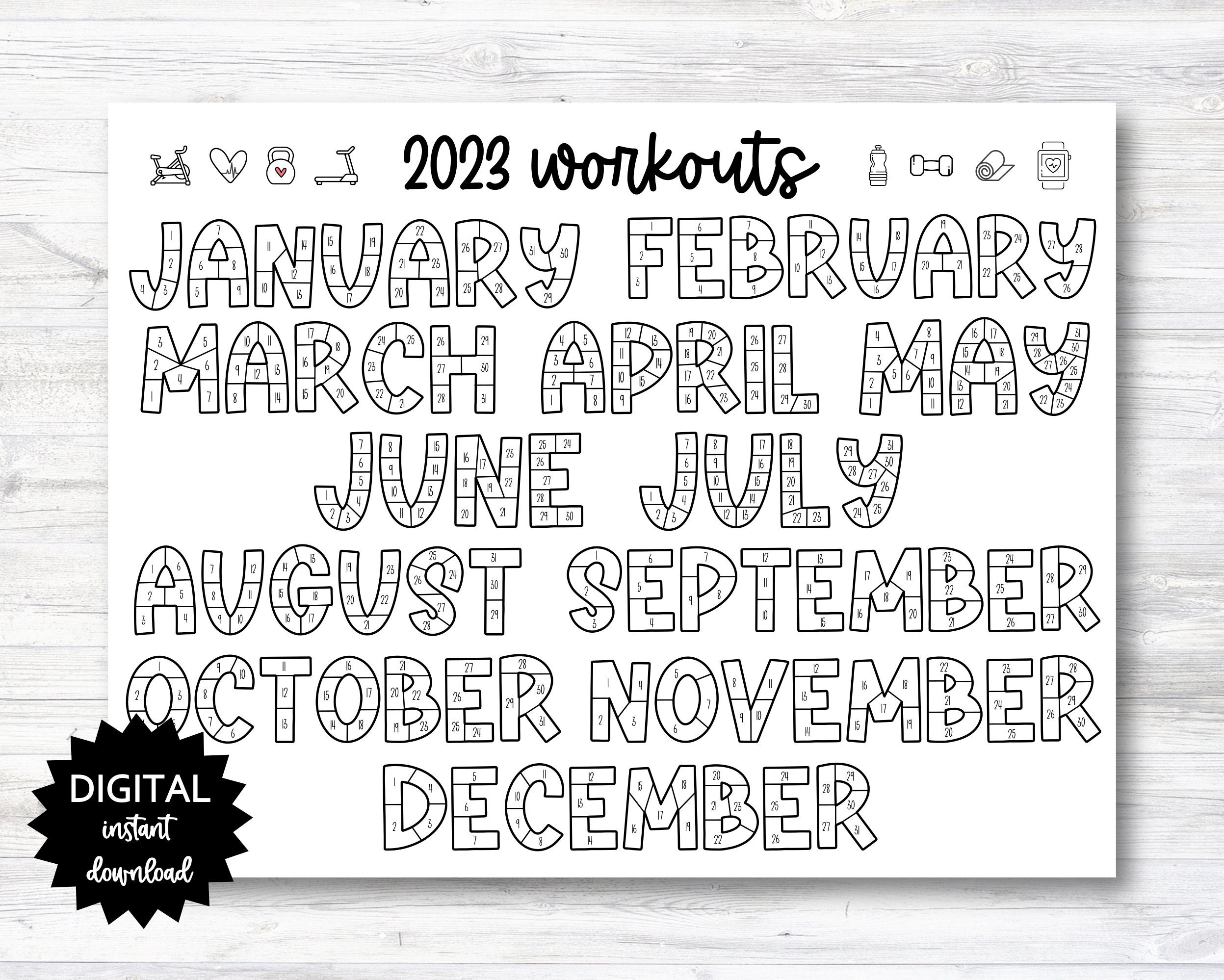 2023 Workouts Tracker Coloring Page Printable Coloring - Etsy