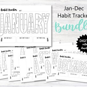 January - December Habit Tracker Coloring Sheets Printable Bundle, Month Habit Tracker Coloring Sheets - PRINTABLE (N015-Bundle)