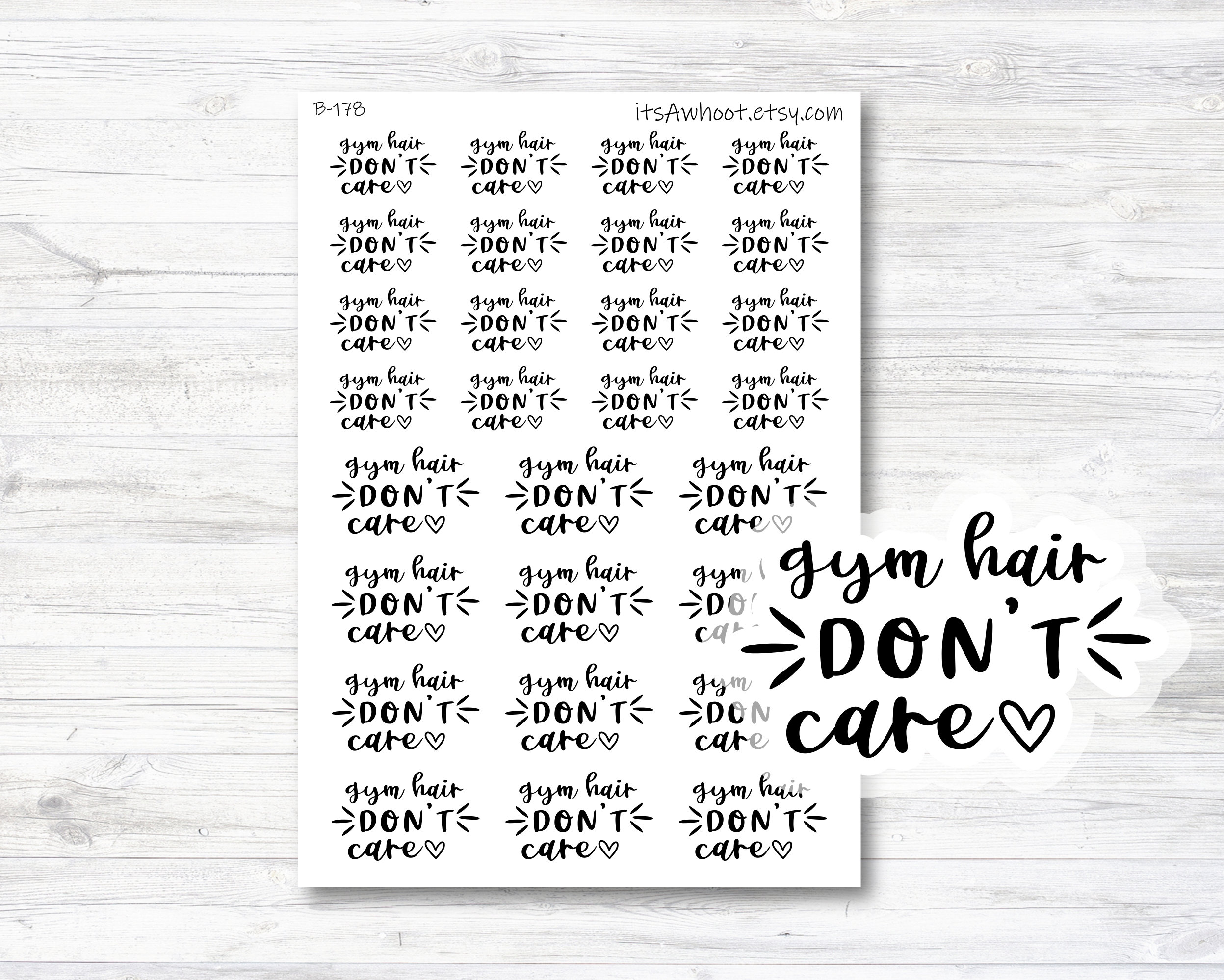 B178 Gym Hair Don't Care Script Planner Stickers Card Making