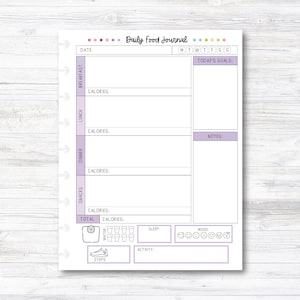 Daily Food Journal, Daily Food Journal Planner Page, Food Diary, Calorie Tracker Happy Planner Insert - Classic Size (M020)