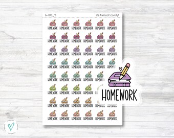 Homework Icon Stickers, Homework Doodle Planner Stickers (G105_2)