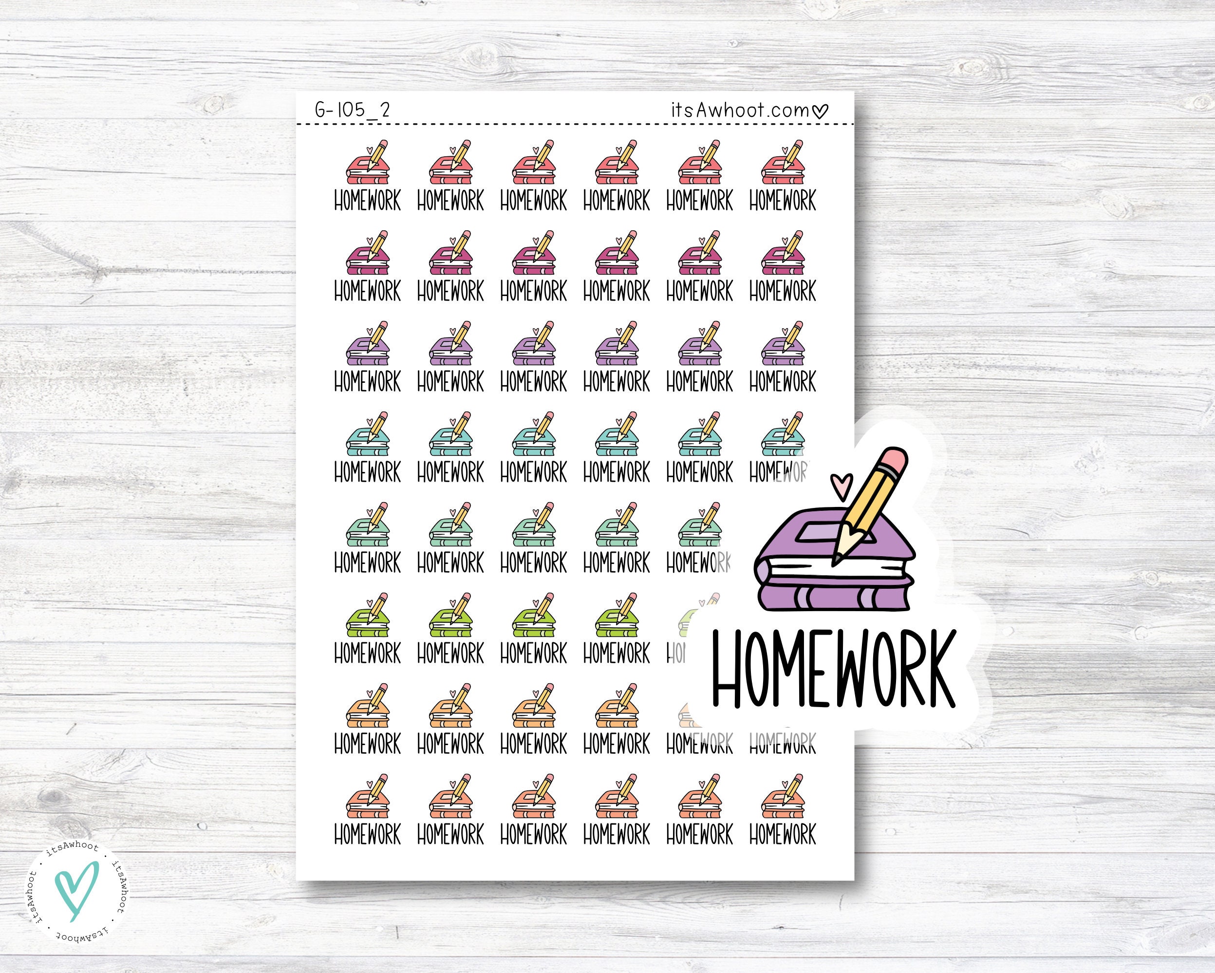 Homework Icon Stickers, Homework Doodle Planner Stickers (G105_2) - Etsy