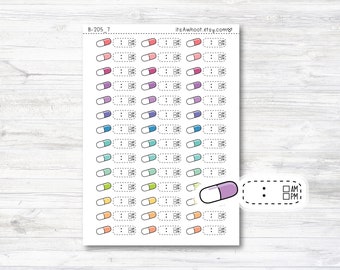 Pill Time Tracking Planner Stickers, Medicine Doodle Planner Stickers, Medication Tracking Reminder Stickers (B205_7)