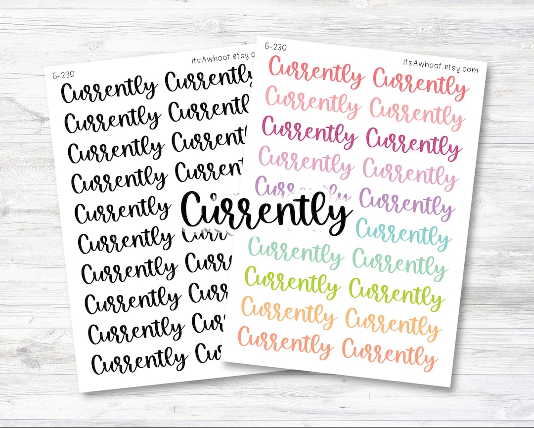 CURRENTLY Script Header Stickers, Currently... Planner Stickers (G230 ...