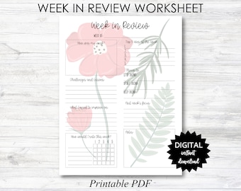 Planilha da SEMANA em revisão, planilha da semana em revisão para impressão, página do planejador da planilha da semana em revisão - IMPRIMÍVEL (N052-Floral)