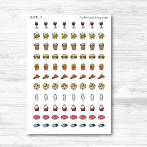 Cheat Day Foods/Foodie Stickers, Food Icon Planner Stickers - DOODLE (B091_2)