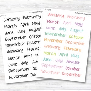 Month Script Planner Stickers (G024A)