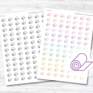 May include: A sheet of stickers with a design of a rolled-up mat in black and white, and a sheet of stickers with a design of a rolled-up mat in various colors. The stickers are labeled "B-259" and "itsAwhoot.etsy.com".