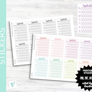 Puede incluir: Pegatinas imprimibles para el seguimiento del agua en una variedad de colores, incluyendo rosa, azul, verde y morado. Cada pegatina tiene una cuadrícula de gotas de agua con el texto "hidratar" en la parte superior.