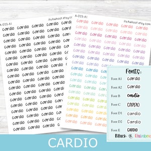 CARDIO Script Planner Stickers - Multiple Fonts/Colors Available (A023)