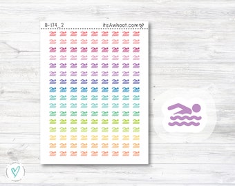 Swimming Planner Stickers, Swimming icon Stickers - Mini .25" Tall - SMALL DECO SHEET (B174_2)