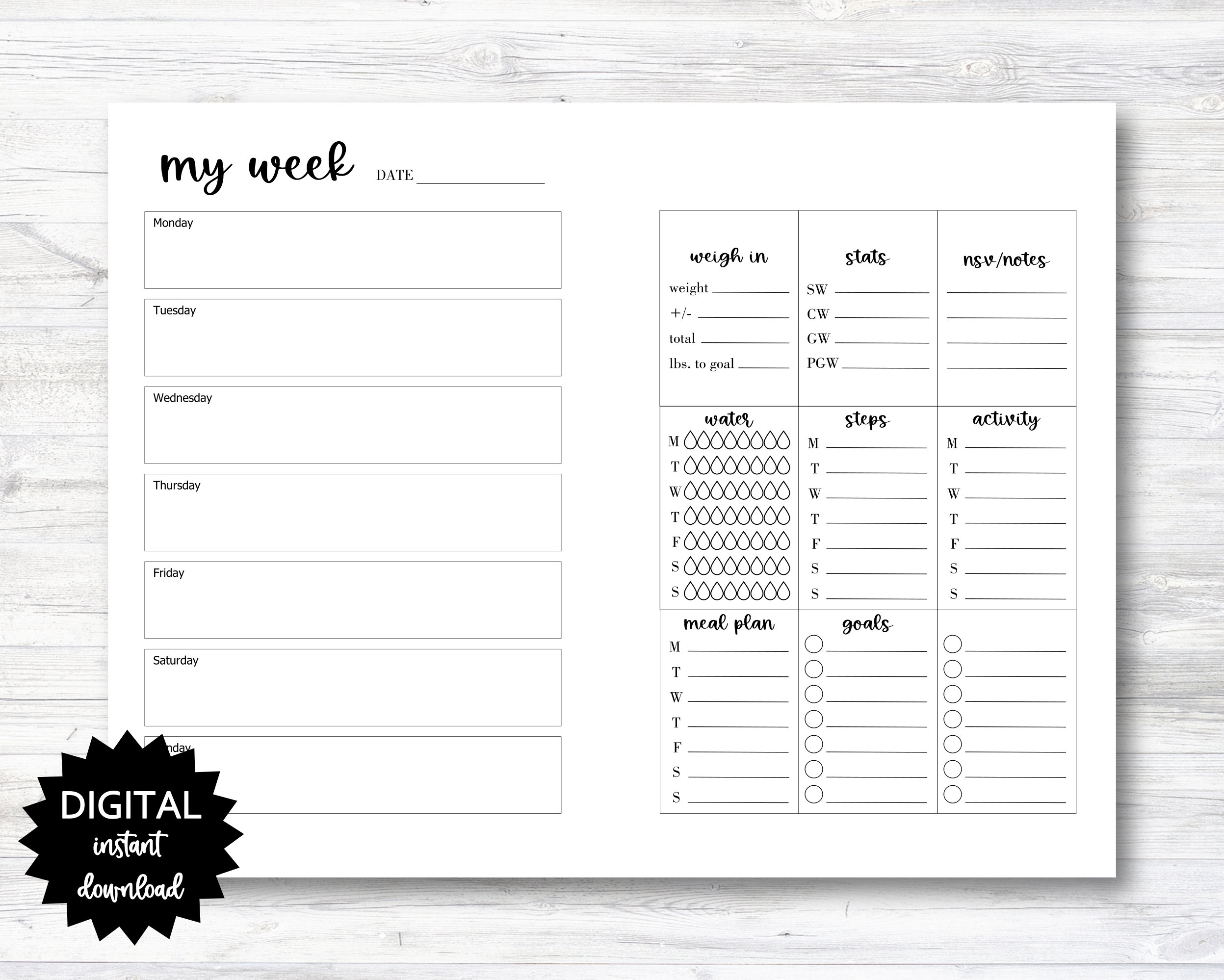 weight loss weekly printable planner seite - printable (n011