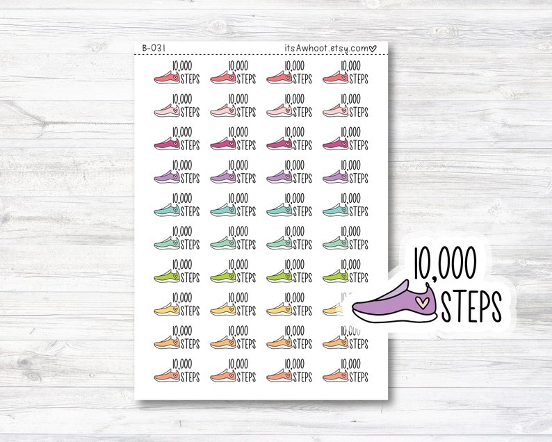 10,000 Steps With Shoe Icon Stickers, 10,000 Steps Planner Stickers ...