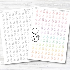 Stethoscope / Doctor Icon Sticker, Stethoscope / Doctor Doodle Planner Stickers (G132)
