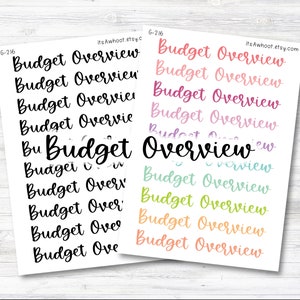 BUDGET OVERVIEW Script Header Stickers, Budget Overview Planner Stickers (G216)