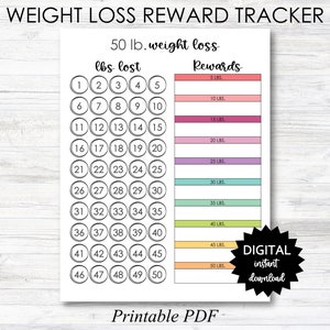Weight Loss Reward Printable, 50 Lb Weight Loss Reward Tracker, Weight Loss Tracker Digital Download Planner Page - PRINTABLE (N050)