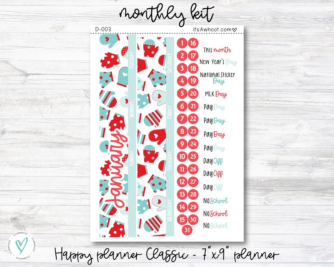 January Kit Sticker MONTHLY Kit Planner Stickers - JANUARY